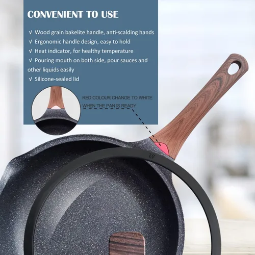 Miniatura 4 de Vinchef Sartén Antiadherente Profunda para Freír con Tapa, Sartén para Saltear de 11 pulgadas/5 cuartos de galón, Tecnología Alemana de Negro