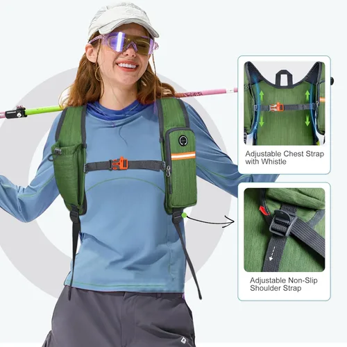 Miniatura 3 de FIORETTO Mochila de senderismo de 15L para mujeres y hombres, mochila mini plegable, mochila ligera pequeña para acampar, viajar al aire libre, Verde