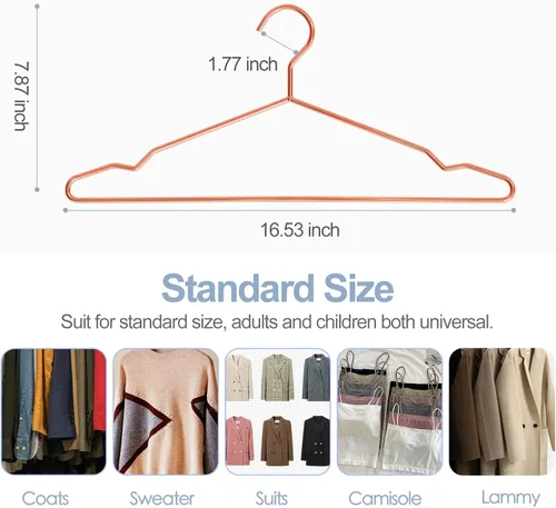 Miniatura 2 de Paquete de 30 perchas de metal color oro rosa con muescas para perchas estándar para camisas, abrigos, pantalones, resistentes y ahorro de espacio