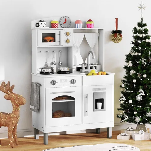 Miniatura 2 de INFANS Cocina de Madera para Niños, Juego de Pretensión con Alturas Ajustables, Sonidos Realistas, Heladera, Microondas, Horno, Juguete de Cocina