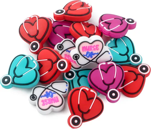 Sunrony 15 cuentas focales de silicona para hacer llaveros, cuentas de silicona focales de estetoscopio para bolígrafos, pulseras, collares y
