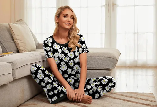 Miniatura 5 de PrinStory Conjunto de pijama de manga corta para mujer, pijama suave con bolsillos 2023
