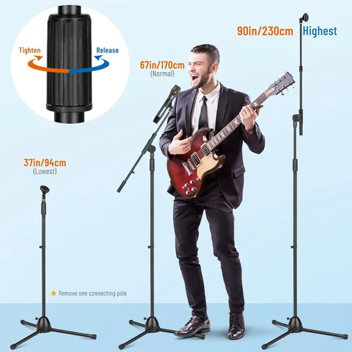 Miniatura 4 de CAHAYA Soporte para micrófono resistente súper resistente trípode universal con 2 clips para micrófonos, altura ajustable para micrófonos