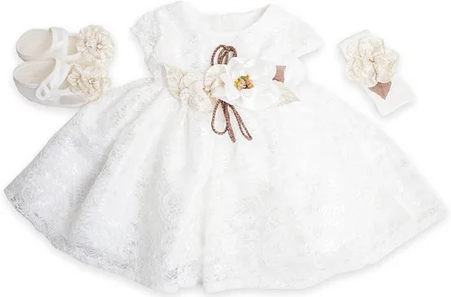 Miniatura 7 de Vestido de niña recién nacida, bautizo, vestido blanco bordado de encaje para bebé 0-3, vestido de niña de flores recién nacidas