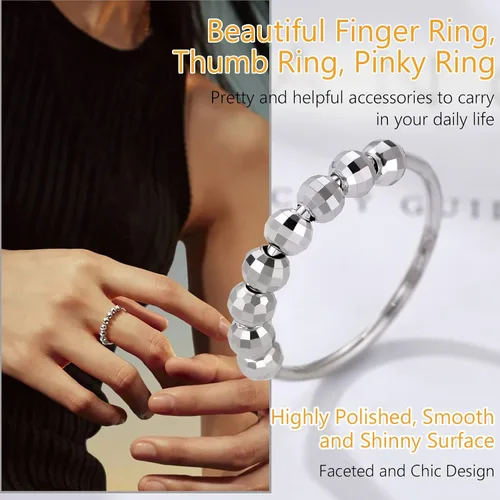 Miniatura 5 de PROSILVER 925 Sterling Silver Fidget Rings For Women Dainty Beads Spinner Ring For Anxiety Relief Size 4-12 Come Gift Box