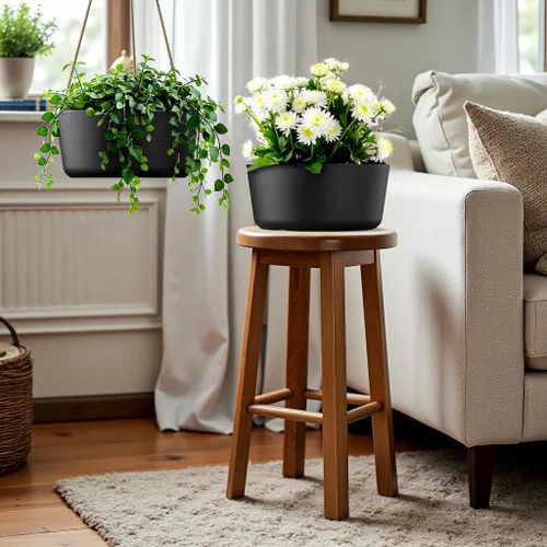 Miniatura 5 de Asnext Maceta colgante de 10.7 pulgadas para plantas de interior y exterior, paquete de 2 macetas colgantes con agujeros de drenaje para decoración