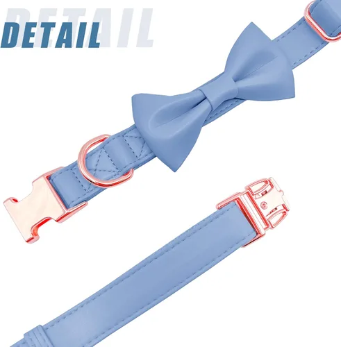 Miniatura 3 de Collar de cuero suave para perro, ajustable, lindo collar de pajarita [fácil de limpiar] con elegante hebilla de metal resistente de oro rosa