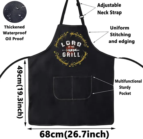 Miniatura 2 de WZMPA LOTR Delantal de cocina para fanáticos de la película, regalo de Lord Of The Grill Delantal ajustable con bolsillos para cocinar a la parrilla