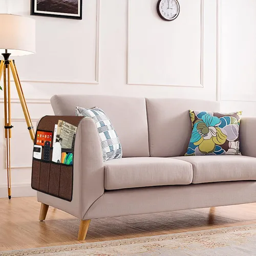 Miniatura 3 de Ntomtuex Soporte de control remoto para sillón reclinable, organizador de bolsillo con reposabrazos para sillón con 7 bolsillos para revistas, Marrón