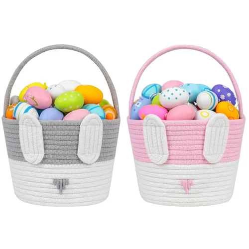 Miniatura 13 de CubesLand Cestas de Pascua para niños, juego de 2 cubos vacíos de conejo con asa, bolsas de cesta de caza de huevos de Pascua suaves y resistentes