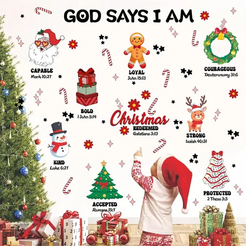 Miniatura 5 de Calcomanías de pared de Navidad, citas de Navidad, calcomanías de pared para decoración de interiores inspiradoras para niños, calcomanías de pared