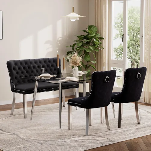 Miniatura 54 de Baysitone Juego de mesa de comedor de vidrio de 51 pulgadas para 4, juego de 5 piezas moderno de comedor, mesa de cocina rectangular de vidrio con 4