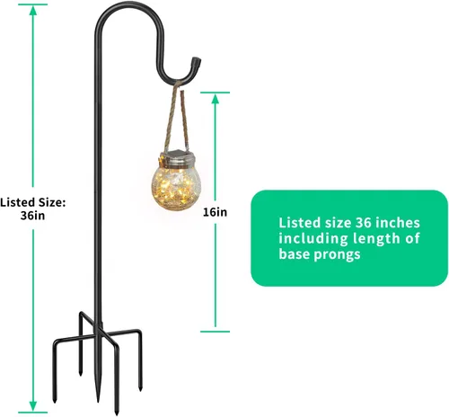 Miniatura 6 de Ganchos de pastor ajustables - 36 pulgadas, base de 5 puntas - Soporte para comedero de colibrí y luces solares colgantes - Tarro de masón - 36-2PK