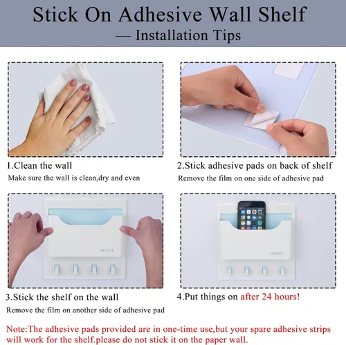 Miniatura 3 de Organizador de mesita de noche, adhesivo para colgar en la pared, estante flotante para entrada, correo/llaves, bueno para el hogar, dormitorio