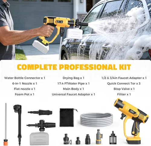Miniatura 9 de Ecarke Herramienta de limpieza portátil para automóvil compatible con batería Dewalt de 20 V, boquilla 6 en 1 y cañón de espuma, ajuste de 3