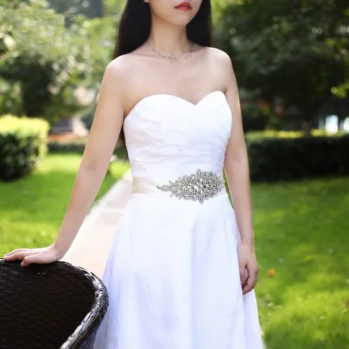 Miniatura 9 de Ulalaza Vestido de noche de graduación para mujer, con cintura decorativa, bandas de cristal para novia, cinturón de boda con diamantes de imitación