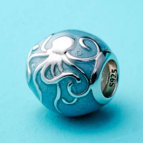 Miniatura 3 de SOUKISS - Abalorio de plata de ley 925, diseño de pulpo oceánico, se adapta a pulsera europea