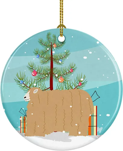 Miniatura 57 de Caroline's Treasures Adorno de cerámica de Navidad pintado o de codorniz chino, decoración colgante de árbol de Navidad verde azulado para el hogar