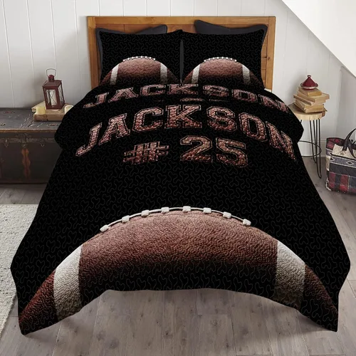 Miniatura 7 de Juego de cama de fútbol para niños, juego de edredón personalizado con nombre y número, edredón deportivo tamaño matrimonial, edredón con estampado