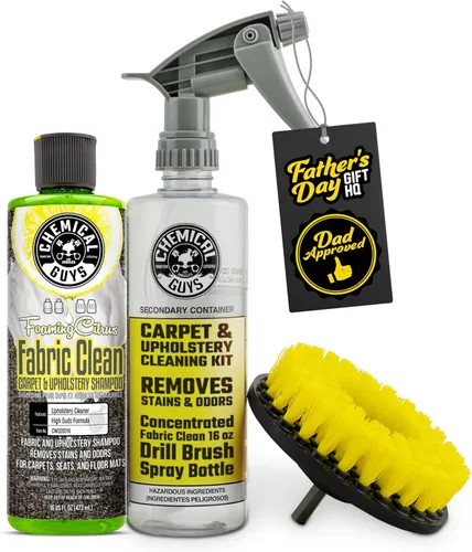 Chemical Guys CWS203 HOL315 Fabric Clean - Kit de limpieza de espuma cítrica y cepillo de taladro fácil de usar, para alfombras y tapicería (autos,