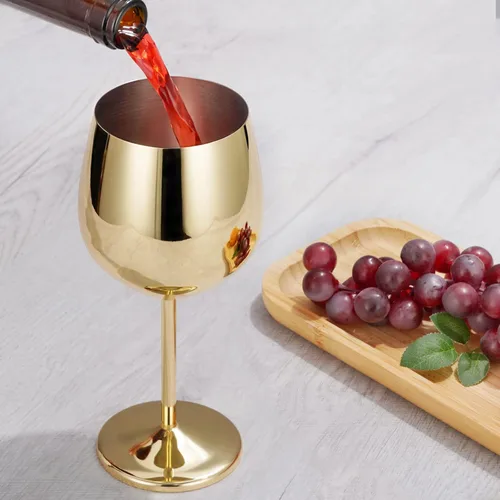 Miniatura 3 de Lifecapido Juego de 2 copas de vino de acero inoxidable, copas de vino de acero inoxidable de 18 onzas, copas de vino de metal con tallo con cepillo