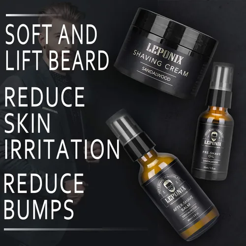 Miniatura 3 de Kit de afeitado para hombres - Set de regalo de amigo secreto, incluye afeitadora de seguridad, crema de afeitar de sándalo, aftershave, aceite