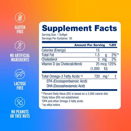 Miniatura 2 de Oceanblue Omega-3 para mujeres, aceite de pescado sin eructos, 720 mg con vitamina D3, apoyo cardíaco e inmunológico, destilado molecularmente