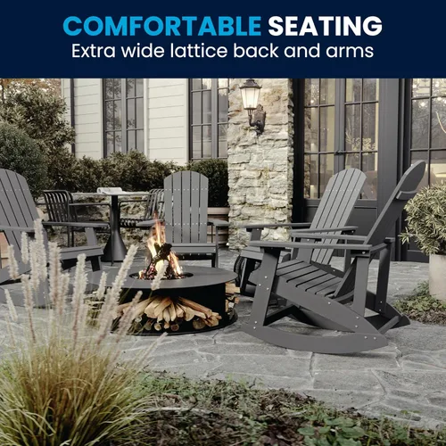 Miniatura 7 de Flash Furniture Savannah - Mecedora Adirondack de madera de poliresina, poliestireno gris para todo tipo de clima, herrajes de acero inoxidable