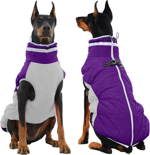 Miniatura 41 de Abrigo de invierno para perro, chaqueta grande para perro, chaqueta impermeable para mascotas con cremallera trasera, abrigo para mascotas con arnés