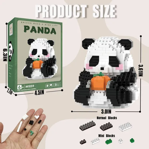 Miniatura 2 de Mini bloques de construcción de Halloween, panda sentado con calabaza, micro bloques de juguete para niños de 6, 7, 8, 9+, juegos de construcción
