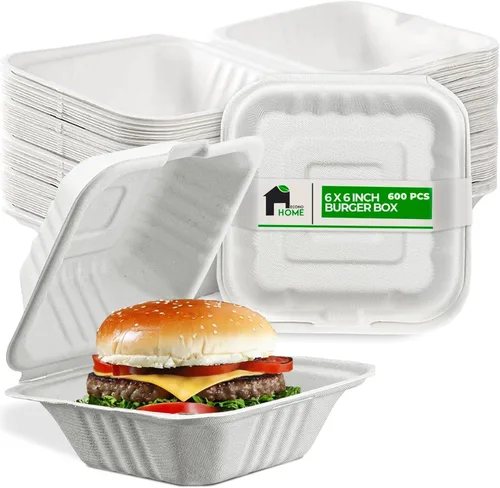 Miniatura 10 de EconoHome Paquete de 50 platos desechables con 5 compartimentos, bandeja compostable de caña de azúcar y bagazo ecológica, apta para microondas