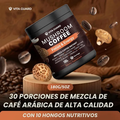 Miniatura 7 de Vita Guard 10 Café de Hongos en Mezcla Instantánea – Melena de León, Cordyceps y Reishi – Café Árabe Premium con Polvo de Coco – Concentración