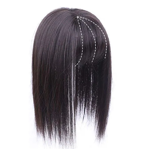 Miniatura 2 de RemeeHi - Peluca sintética de aspecto natural para cabello fino, con clip y flecos 3D, 14 pulgadas, color negro y marrón Negro Marrón