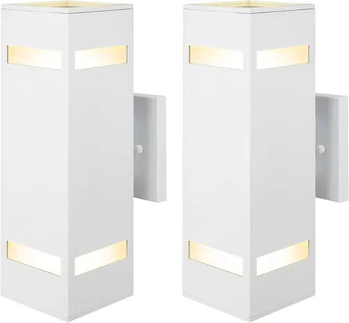 Miniatura 10 de Luces de pared para exteriores con sensor de anochecer a amanecer, paquete de 2, de aluminio, moderno, impermeable, cilíndrico, cuadrado, farol
