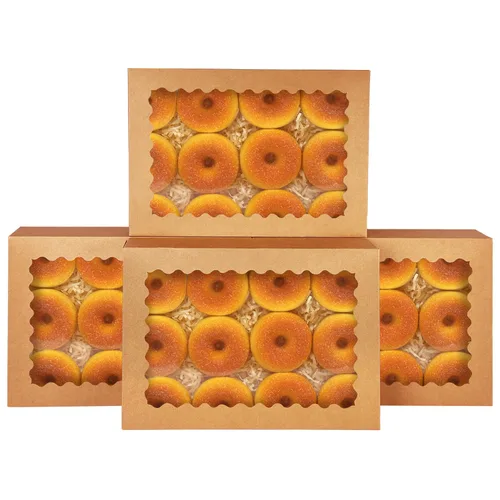 Miniatura 8 de qiqee Caja de galletas blanca desplegable automática con ventana de 14 x 10 x 2.5 pulgadas, 24 piezas, caja de panadería pastelería macaron
