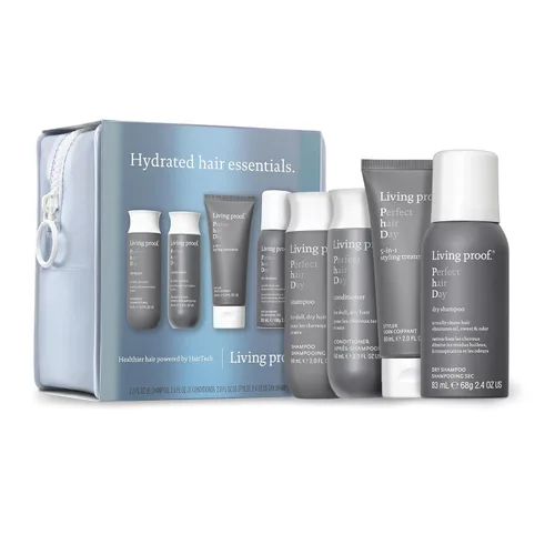 Living Proof Kit esencial para el cabello hidratado: incluye champú de día perfecto para el cabello, acondicionador, peinado 5 en 1 y champú seco