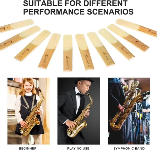 Miniatura 7 de Paquete de 10 cañas profesionales para saxofón alto con caja de plástico, varillas de saxo alto de fuerza de 2.5, marcado grabado con láser y punta