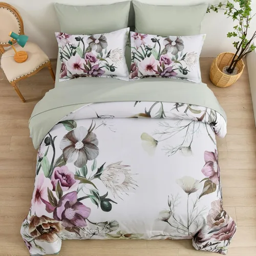 Miniatura 3 de Luxudecor Juego de edredón floral tamaño King de 7 piezas, cama de flores verdes en una bolsa, elegante edredón floral con juego de sábanas, juego