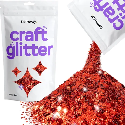 Hemway Craft Glitter - Rojo | Copos de lentejuelas metálicas de varios tamaños para manualidades de resina y epoxi | Suministros para vasos,