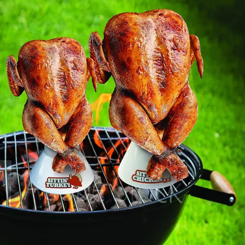 Miniatura 4 de Sittin' - Paquete de 2 asadores de cerámica para barbacoa, horno, parrilla, lata de cerveza vertical para aves de corral, infunde sabor y humedad