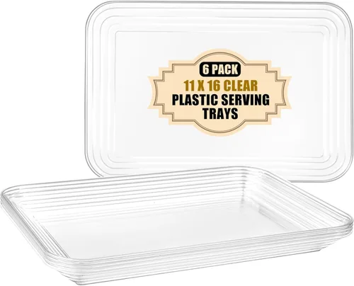Miniatura 10 de SUT Paquete de 4 bandejas transparentes para servir para entretenimiento, bandejas para servir de 16" x 11" para aperitivos, frutas, galletas