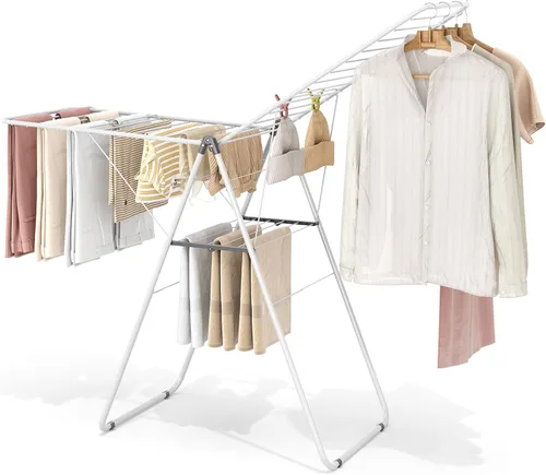 KINGBOARD Tendedero Plegable para Ropa, Tendedero de Metal para Ropa con Altura Ajustable, Estante de Lavandería, Uso Interior y Exterior, Sin Blanco