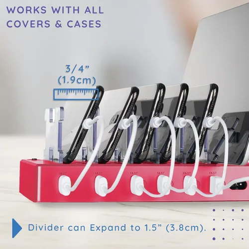 Miniatura 6 de Estación de carga para múltiples dispositivos – Base de carga USB de 6 puertos para Apple y Android – Organizador de carga múltiple rápida