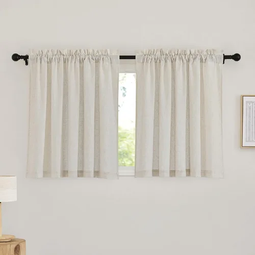 RYB HOME - Cortinas de lino natural de 36 pulgadas de largo, juego de 2 paneles - Cortinas tejidas de lino suaves y transpirables, cortinas ligeras