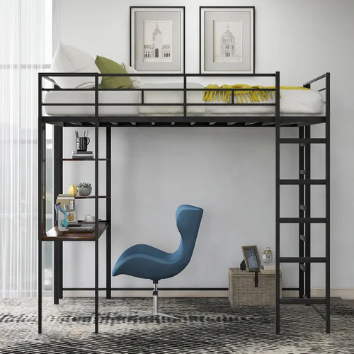 Miniatura 9 de Favfurish Litera de Metal de Piso Twin XL sobre Queen con Escaleras Inclinadas y Barandillas de Seguridad para Dormitorio, Habitaciones de Negro