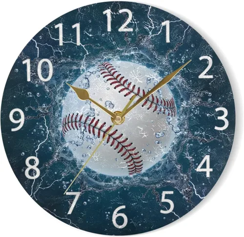 Miniatura 7 de senya Reloj de pared redondo de béisbol, silencioso, sin tictac, pintura al óleo, decorativo, para el hogar, oficina, escuela, arte