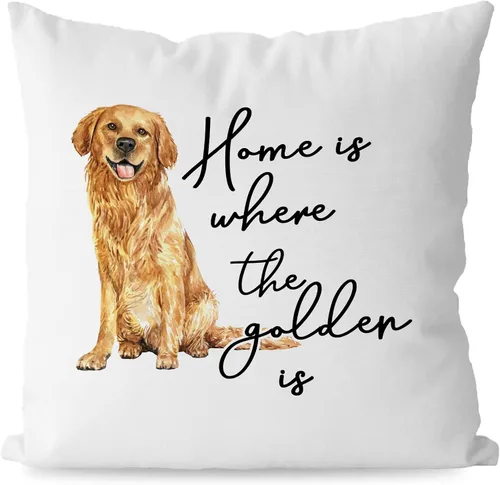 KEUSPI Funda de almohada Golden Retriever, regalos para mujeres, perros y madres, Home is Where The Golden is Decor Funda de almohada de 18 x 18