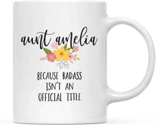 Miniatura 22 de Andaz Press Taza de café de 11 onzas, regalo de broma, tía porque Badass no es un título oficial, gráfico floral, 1 paquete