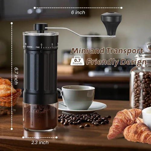 Miniatura 3 de Molinillo de café manual, 40 ajustes externos ajustables, molinillo de grano de café de cerámica cónica portátil, molinillo de café de manivela