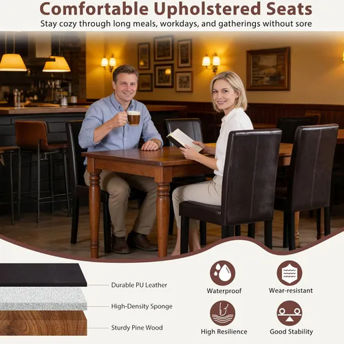 Miniatura 4 de SUPER DEAL Silla de comedor Parson acolchada de cuero sintético de madera, impermeable y resistente al aceite, sillas elásticas para cocina